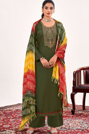Mahendi Green Pure Rayon Party Wear Suit