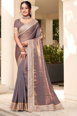 Buy Party Wear Light Grey Sequins Work Imported Ready To Wear Saree Online  From Surat Wholesale Shop.