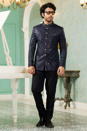 Midnight Blue Art Silk Jodhpuri Suit