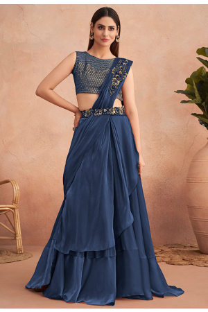 Dark Blue Ready to Wear Saree With Designer Choli