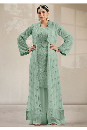 Mint Green Embroidered Georgette Palazzo Kameez