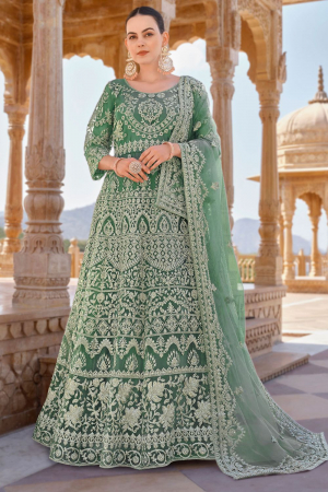 Mint Green Embroidered Net Anarkali Dress