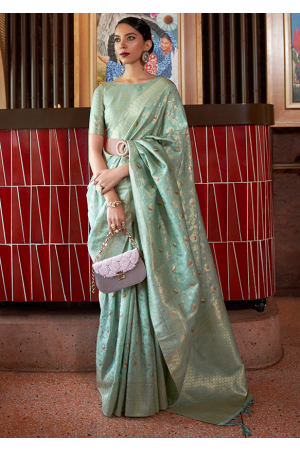 Mint Woven Tussar Handloom Silk Saree