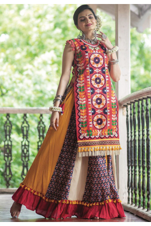 Multicolor Embroidered Hand Spun Cotton Skirt with Top