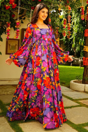 Multicolor Heavy Georgette Digital Printed Gown