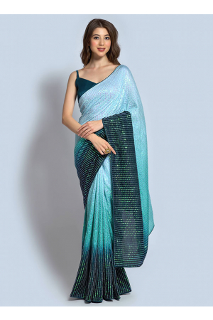 Navy Blue and Sky Blue Party Wear Saree