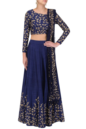 Dazzling Navy Blue and Gold Velvet Indian Wedding Lehenga- SNT11069 – Saris  and Things