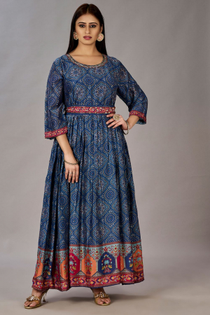 Navy Blue Muslin Silk Anarkali Gown