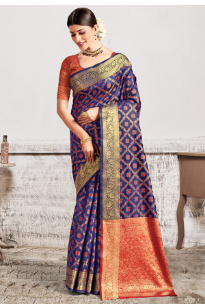 Buy Ethnic Moti Work Fancy Fab Saree in Rama Color | Appelle Fashion