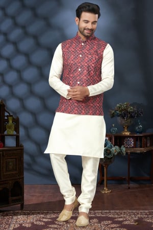 Kurta pajama discount with red jacket