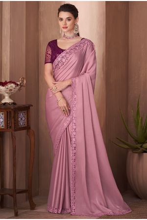 Old Rose Pink Silk Saree with Embroidered Blouse