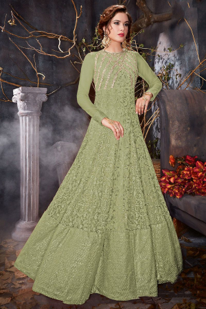 Olive Green Heavy Embroidered Designer Anarkali Suit for Wedding
