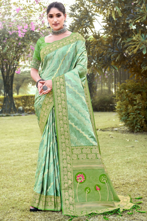 Parrot Green Silk Zari Woven Saree