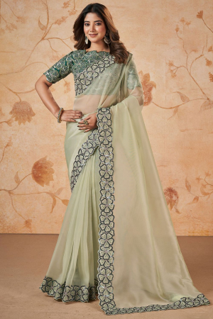 Pastel Green Designer Saree for Wedding