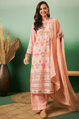 Peach Embroidered Georgette Palazzo Kameez