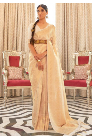 Pearl White Weaving Handloom Silk Saree