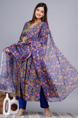 Persian Blue Rayon Readymade Alia Cut Anarkali Suit