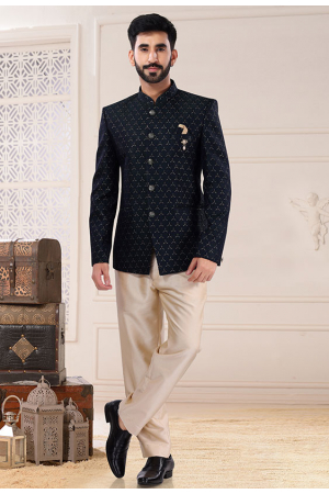 Pine Green Jacquard Jodhpuri Suit