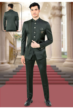 Pine Green Terry Rayon Men Jodhpuri Suit