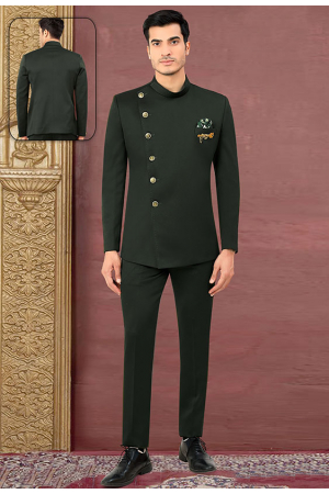 Pine Green Terry Rayon Men Jodhpuri Suit
