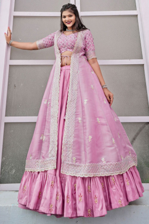 Pink Silk Designer Lehenga Choli Set