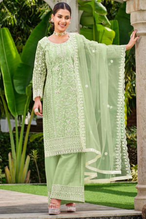 Pista Green Pure Butterfly Net Palazzo Suit
