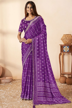 Purple Gaji Silk Designer Saree