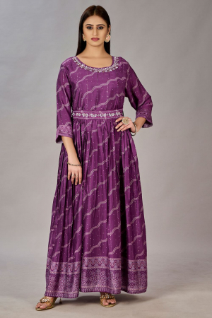 Purple Muslin Silk Anarkali Gown