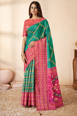 Rama Green Bhagalpuri Silk Designer Saree