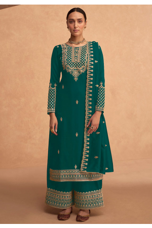 Rama Green Embroidered Faux Georgette Palazzo Kameez