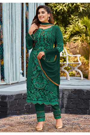 Rama Green Embroidered Faux Georgette Pant Kameez