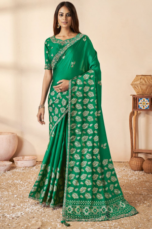 Rama Green Gaji Silk Designer Saree
