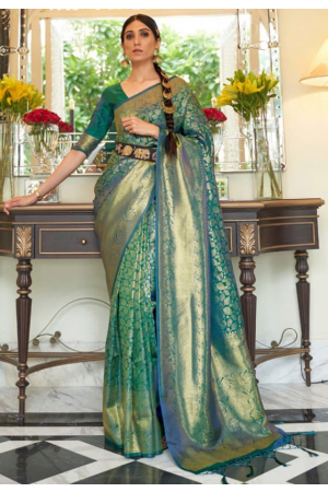 Rama Green Weaving Handloom Silk Saree