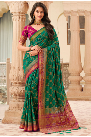 Rama Green Woven Raw Silk Saree