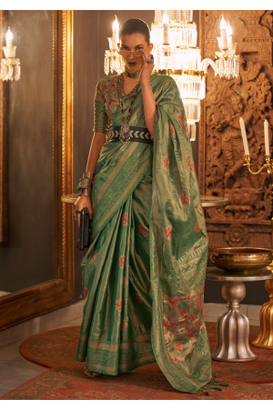 Rama Green Zari Woven Handloom Silk Saree