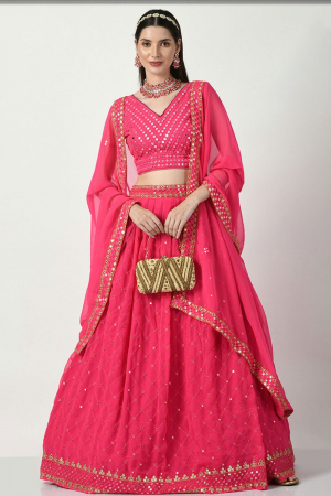 Rani Pink Faux Georgette Sequins Embroidered Lehenga Choli Set