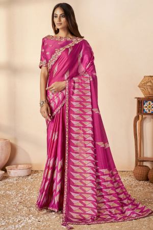 Rani Pink Gaji Silk Designer Saree
