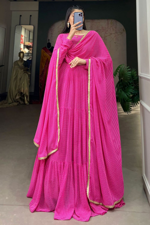Rani Pink Georgette Anarkali Gown with Dupatta