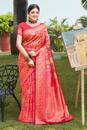 Rani Pink Kanjivaram Silk Woven Saree