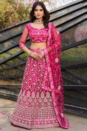 Rani Pink Net Heavy Embroidered Designer Lehenga Choli Set