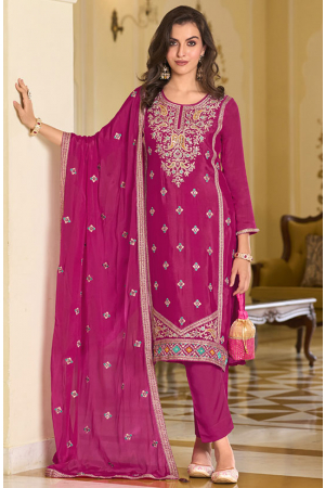 Rani Pink Premium Silk Embroidered Pant Kameez Suit