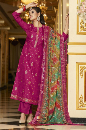 Rani Pink Pure Viscose Dola Jacquard Suit for Festival
