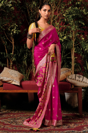 Rani Pink Pure Viscose Dola Silk Zari Woven Saree for Wedding