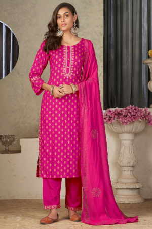 Rani Pink Rayon Readymade Pant Kameez Suit