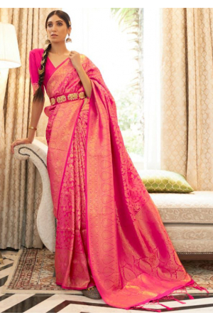 Rani Pink Weaving Handloom Silk Saree