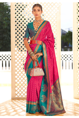 Rani Pink Paithani Silk Saree With Meenakari Motifs