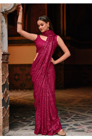 Raspberry Pink Sequined Georgette Saree