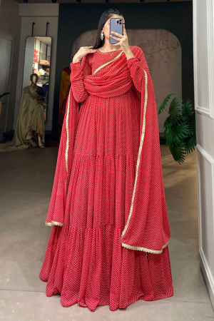 Red Georgette Anarkali Gown with Dupatta