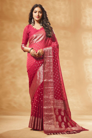 Red Georgette Woven Saree