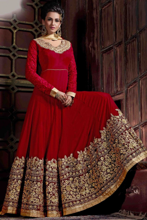Red Heavy Embroidered Designer Anarkali Suit for Wedding